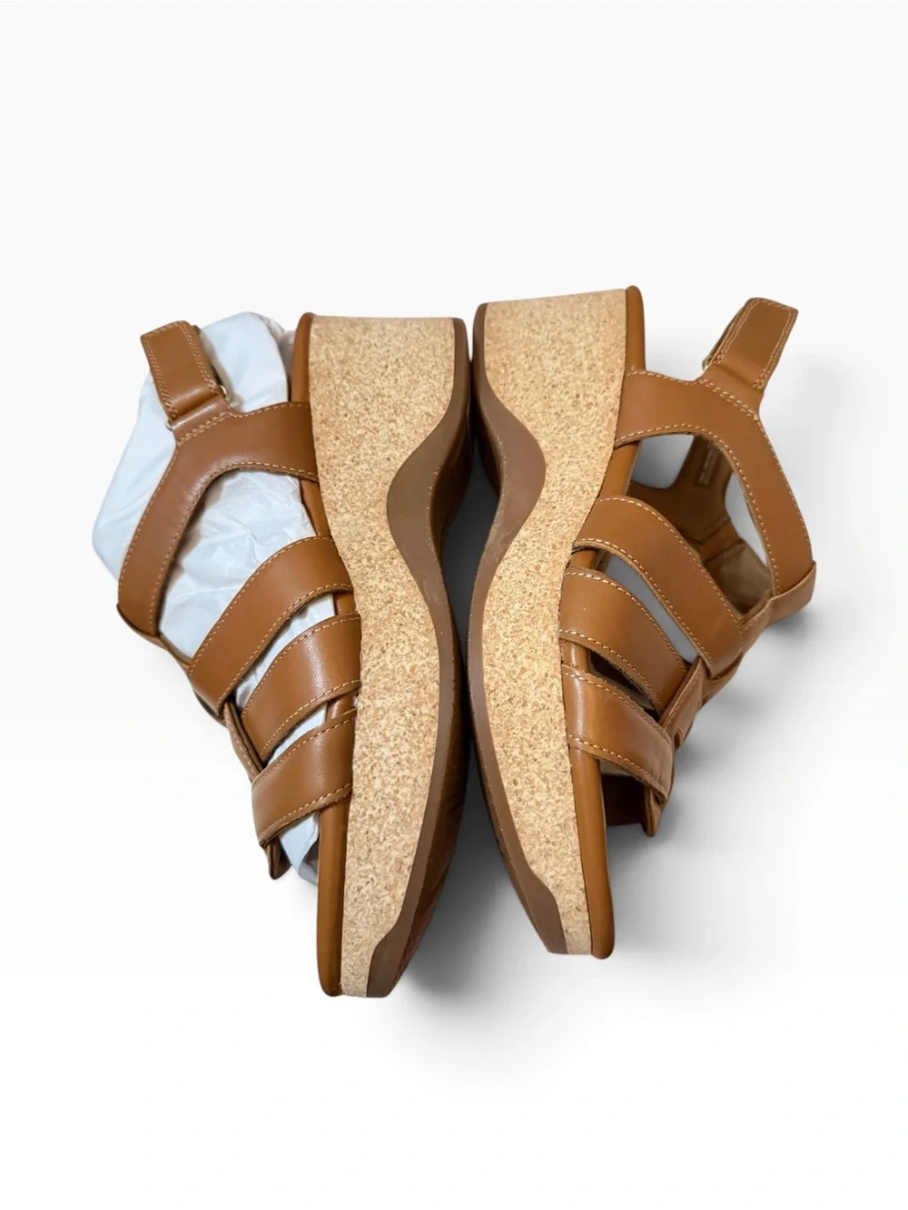 Clarks Chelsea Peak Cinnamon Leather Wedge Sandals Size 10W NIB